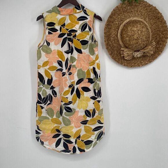 Rachel Zoe Linen Sleeveless High-Lo Shirt Dress Shift Tropical Print Small - Picture 7 of 10